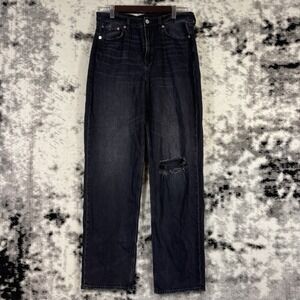 American Eagle Super High‎ Rise Baggy Straight Jeans Womens Size 10 Black Ripped